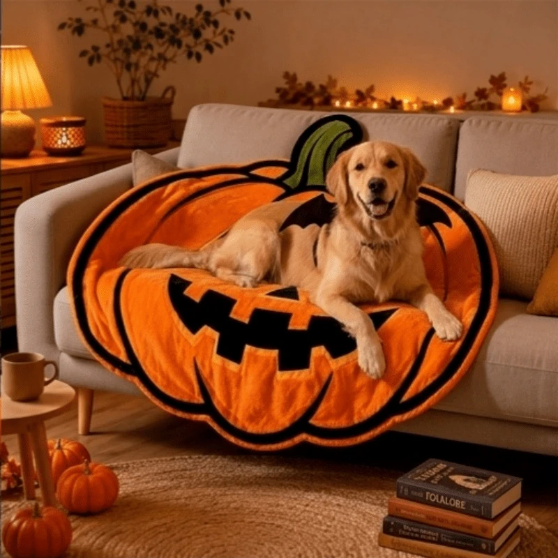 Halloween Pumpkin-Shaped Throw Blanket, Cute Pumpkin-Face Creative Shaped Blanket, Soft and Comfortable Home Decor Blanket