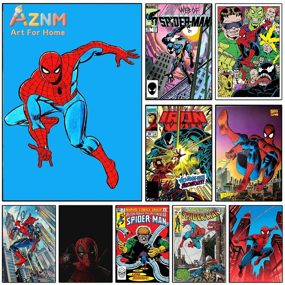 Spiderman Doctor Octopus Venom Superhero Canvas Wall Art Poster Vintage Marvel Comic Print Picture Home Bedroom Living Room Wa