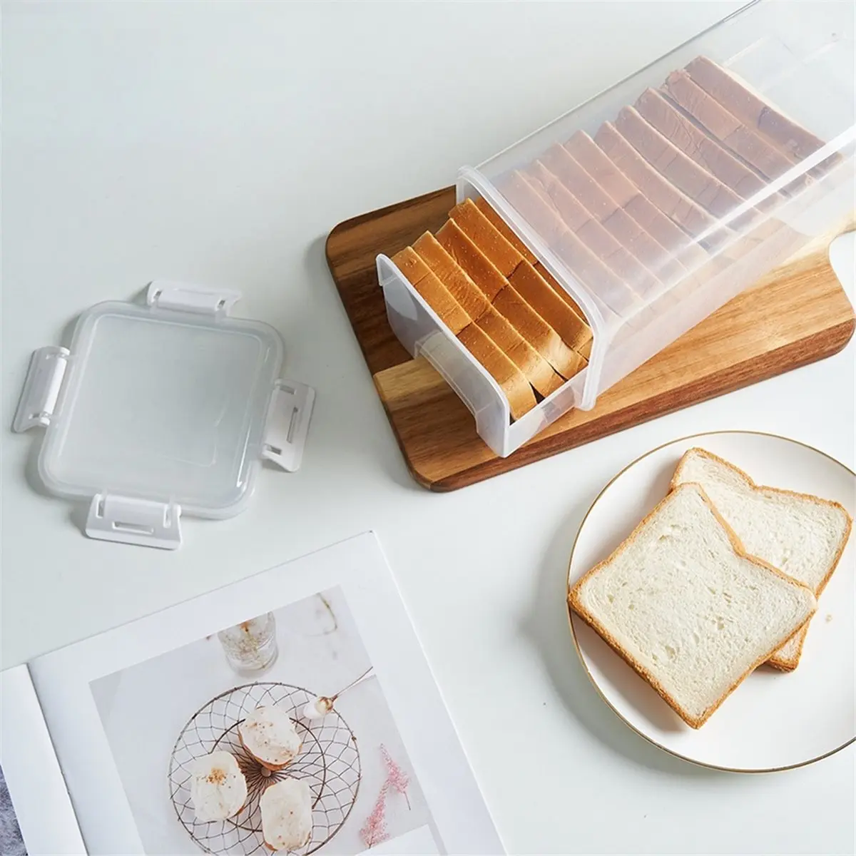 Bread Loaf Container Clear Airtight Bread Box with Lid Sandwich Bread Holder Kitchen Pasta Multigrain Toast Storage 2pc