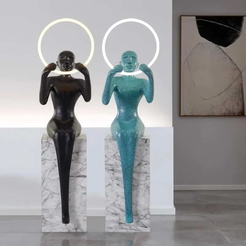Modern Simple Humanoid Vertical Abstract Sculpture Floor Lamp for Sales Office Hotel Corridor Welcome Art Deco Ornament