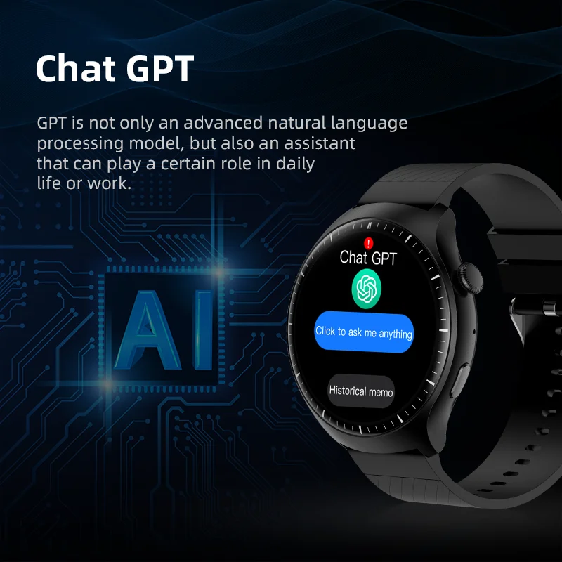 Howear Watch 4 Pro ساعة ذكية للرجال متصلة الدردشة GPT NFC الرياضة الخارجية بلوتوث مكالمة وحدة تحكم بالموسيقى العبرية دائما على الاتصال الهاتفي
