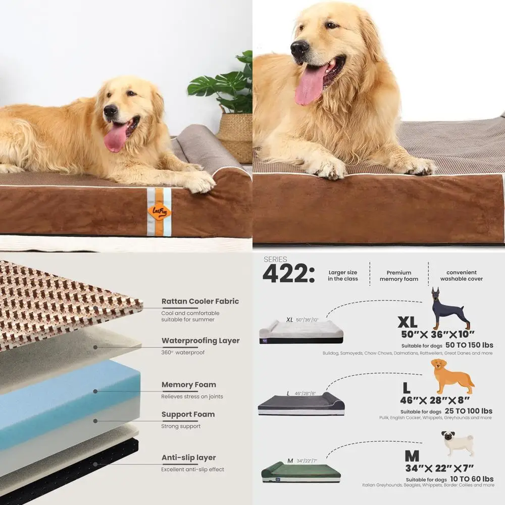

Large Orthopedic Foam Dog Bed - 50x36x10 Brown, Waterproof & Removable Cover