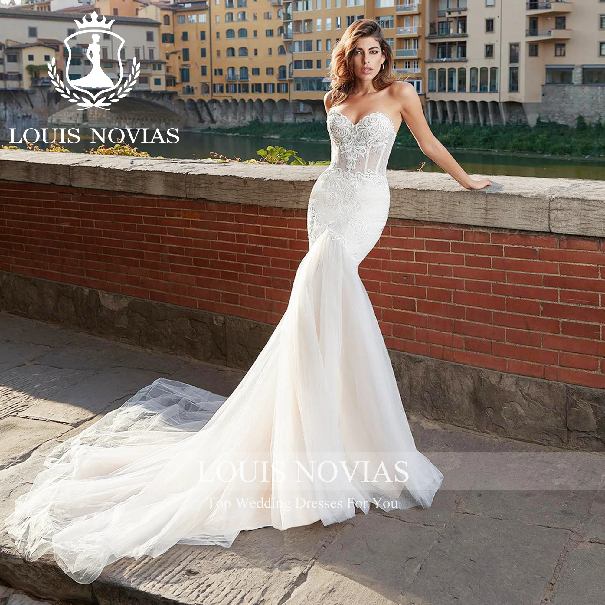 LOUIS NOVIAS-vestido De Novia De sirena sin tirantes para mujer, traje De encaje bordado, Espalda descubierta, 2023