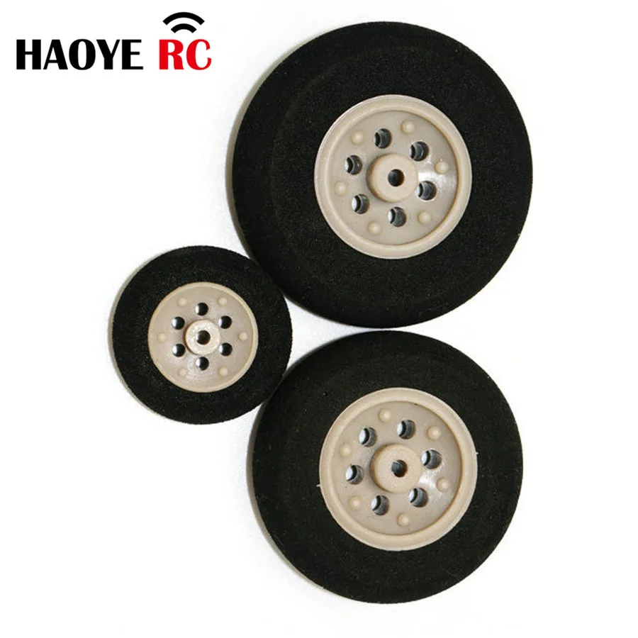 Haoye-ruedas traseras de esponja, rueda de tren de aterrizaje, Color gris, accesorios de modelo de avión RC, D25-53mm, 2 unidades por lote