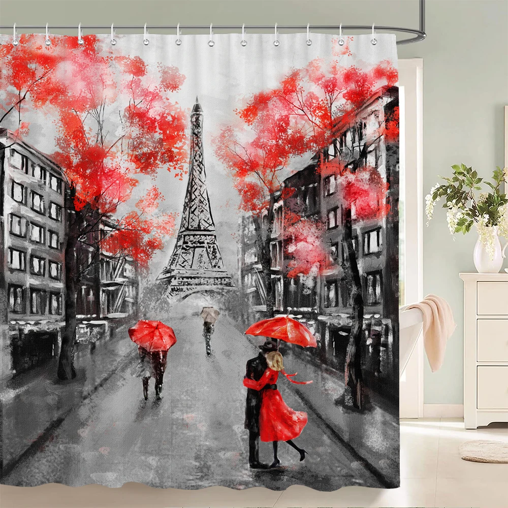 Paris Tower Paris Landscape Shower Curtains Bathroom Waterproof Bath Curtain Polyester Fabric Bathtub Bath Curtain 180*180cm