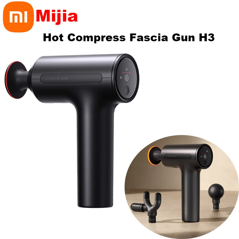 

Xiaomi Mijia Hot Compress Fascia Gun H3 Портативный массажный пистолет для мышц 25 кг Бесщеточный двигатель тяги 4 массажных головок для расслабления