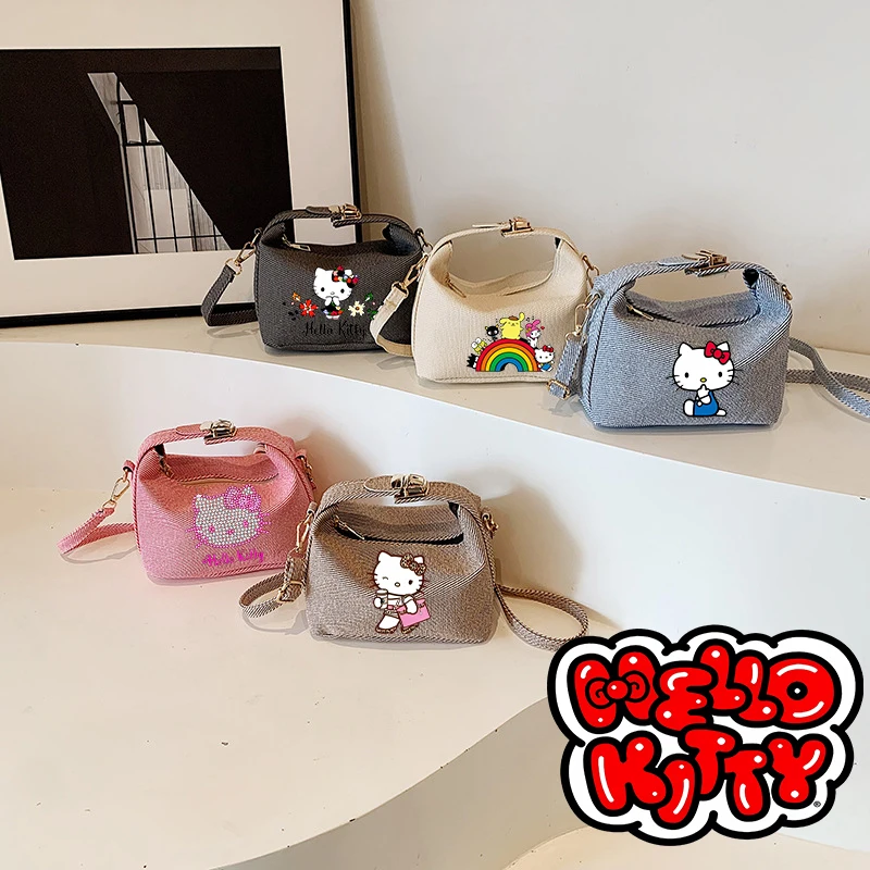 New Hello Kitty Shoulder Bag Sanrio Anime Cartoon Crossbody Bag Girls' Portable Large Capacity Storage Square Bag Handbag Gift