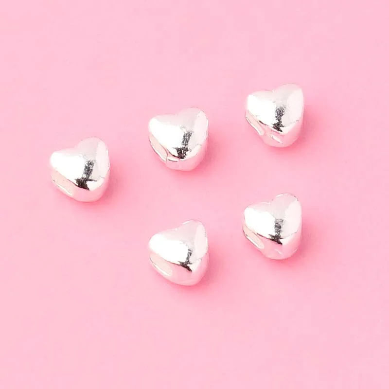 Genuine Real Pure Solid 925 Sterling Silver Heart Spacer Beads Loose Bead Small Hearts DIY Jewelry Making Findings