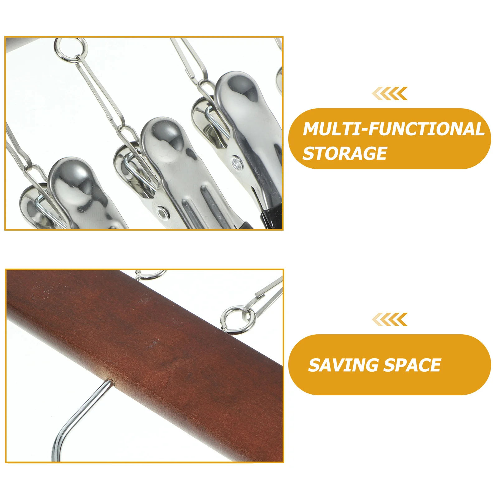 คลิปหนีบไม้แขวนเสื้อผ้า แข็งแรง ทนทาน ทำจากไม้เนื้อแข็งและสแตนเลส อเนกประสงค์ ใช้จัดระเบียบตู้เสื้อผ้า ที่แขวนหมวก ประหยัดพื้นที่