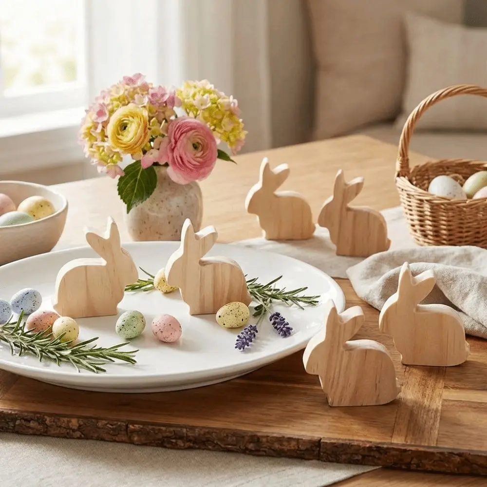 6Pcs Standing Easter Rabbit Ornaments Realistic Unfinished Small Rabbit Statues Handicraft Handmade Easter Rabbit Figurine