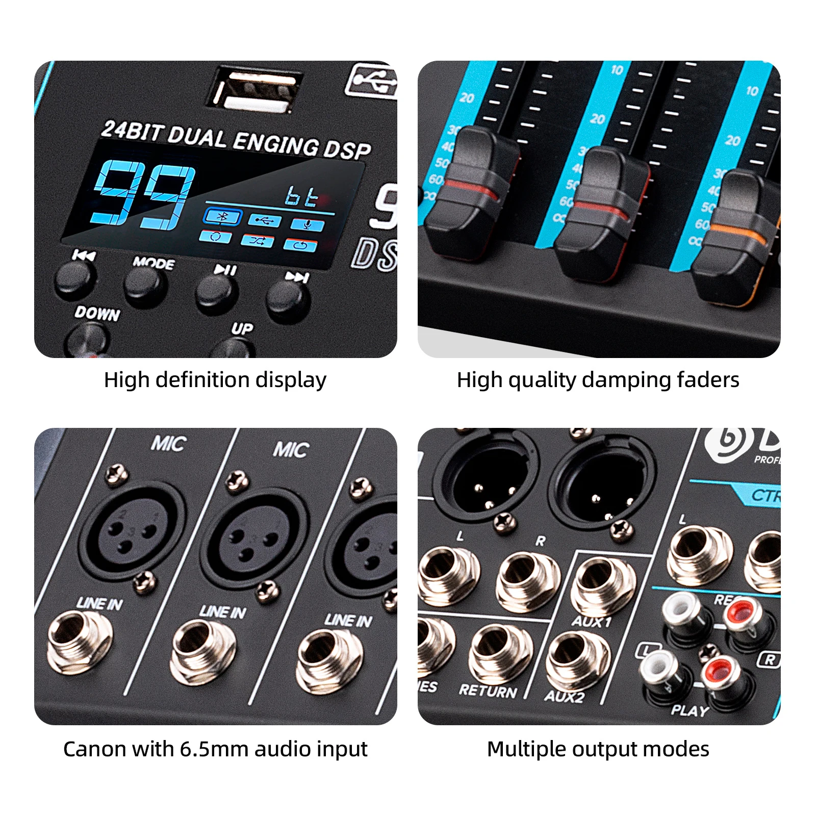 Debra-Bluetooth 5.0を備えたオーディオミキサー,10チャンネル,99 dsp,djコントローラー,リバーブ録音,ミキシング,プロのパフォーマンス