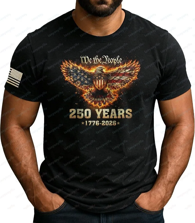 

Independence Day Men Tee Eagle Flag America 250th Anniversary Graphic Tshirt Vintage Trend Patriotic Casual Style Tops for Men