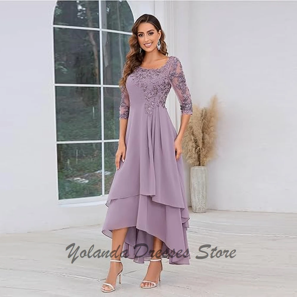 Customized 3/4 Sleeves Mother of The Bride Dresses Applique Lace Up Back Formal Evening Gown Scoop Neck Wedding Guest Dress 2025