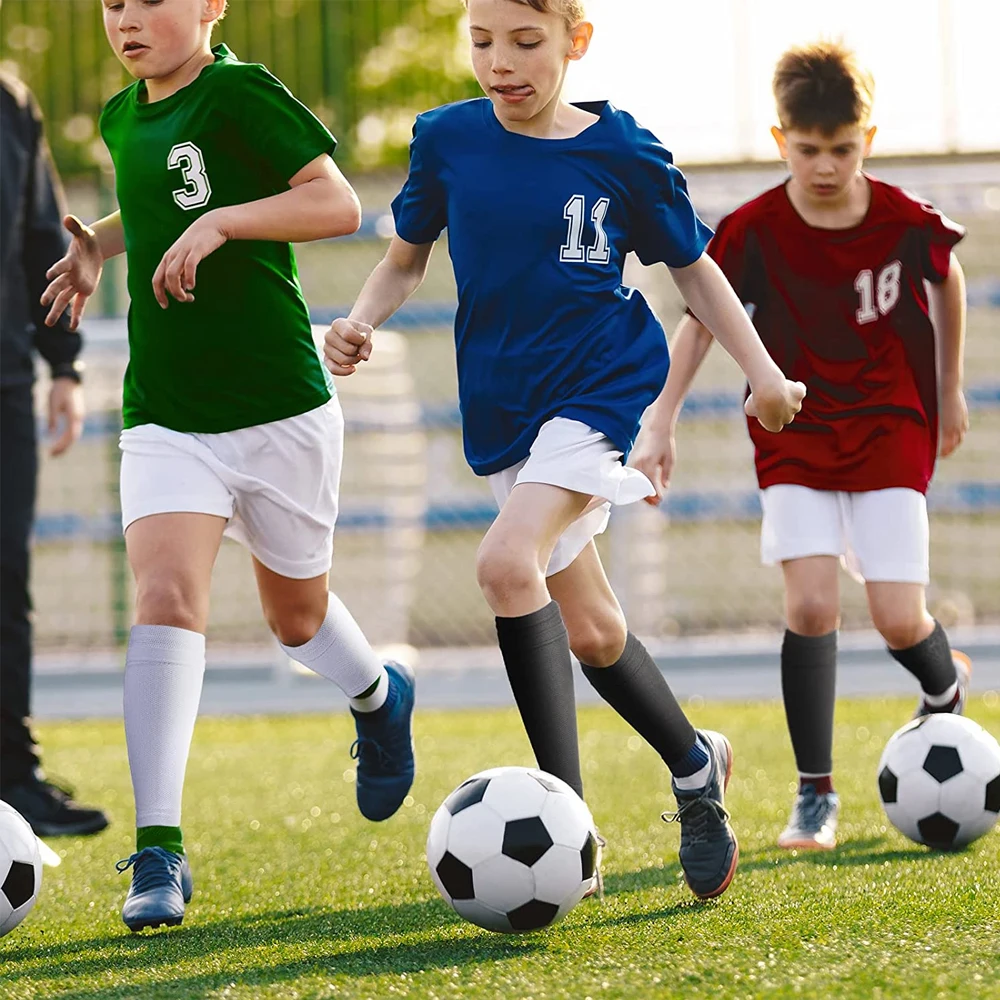 Caneleiras de futebol para crianças e jovens, mangas de proteção para meninos e meninas para jogos de futebol, proteção de almofada de EVA para