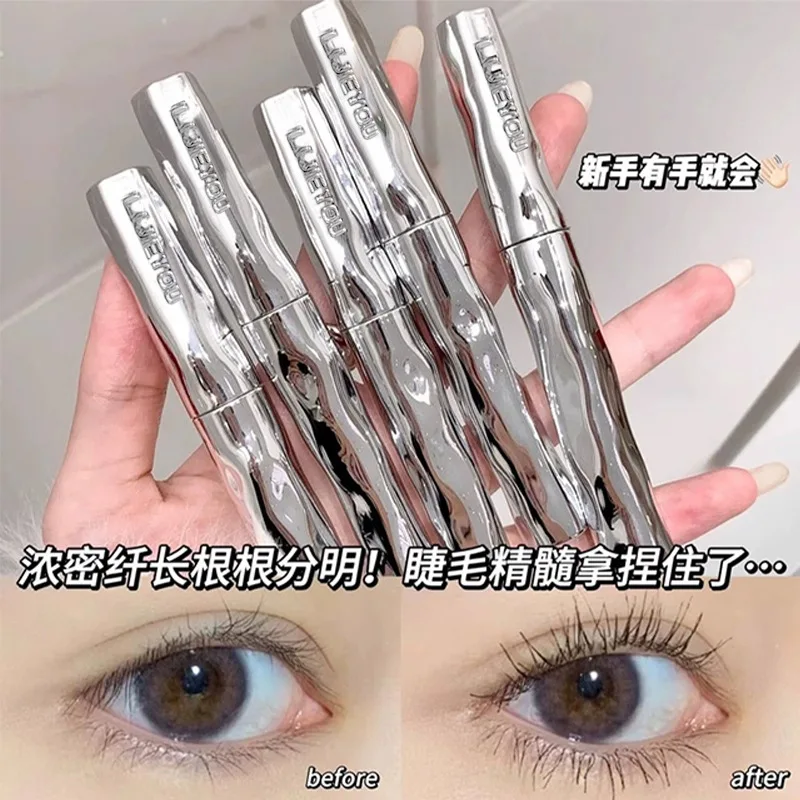 Rímel de varinha de ferro, rímel de varinha de metal à prova d'água para volume e comprimento, rímel sem escova para cílios de ondulação 3D de longa duração