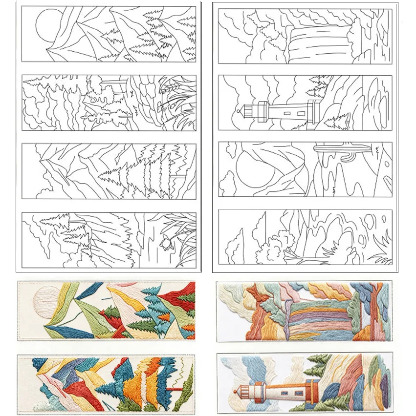 Water Soluble Embroidery Stabilizer Stick and Stitch Paper Scenery Patterns for DIY Bookmark Hand Sewing Beginners