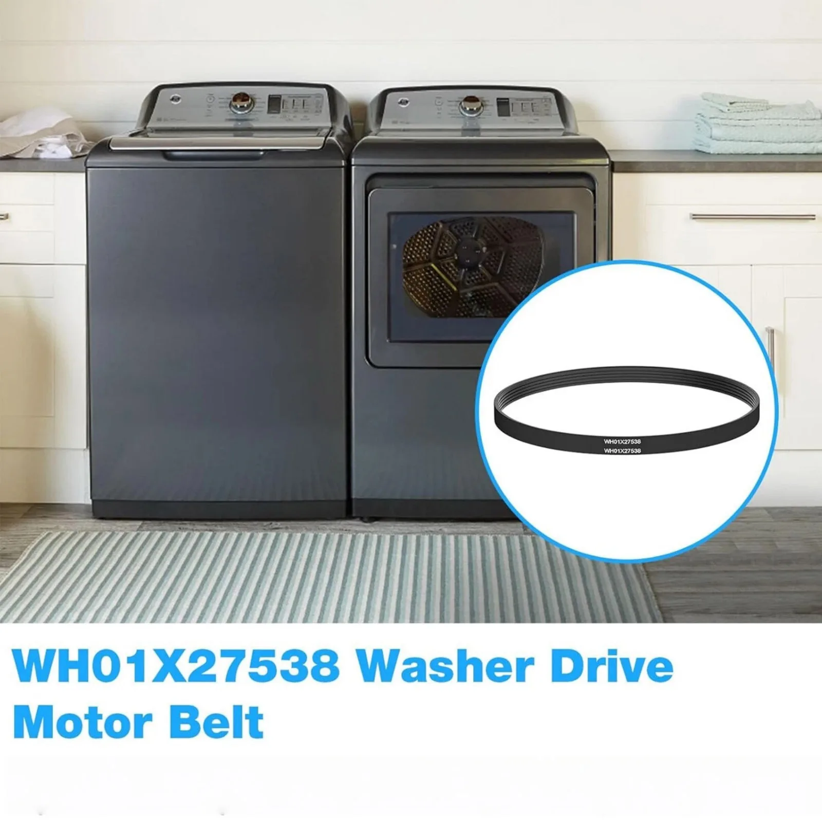 3Pcs Washer Drive Belt Replacement for GE Washing Machine WH01X27538, Replaces AP6328256 PS12299369, Direct Fit 5-Rib