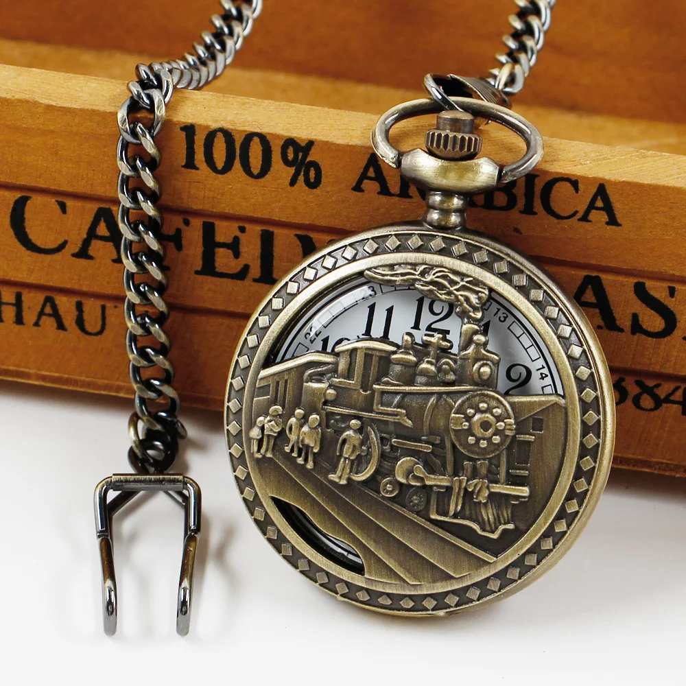 Retro Steam Punk Train Locomotive Design Quartz Men's Pocket Watch Fashion Military Antique Accessories Pendant Clock