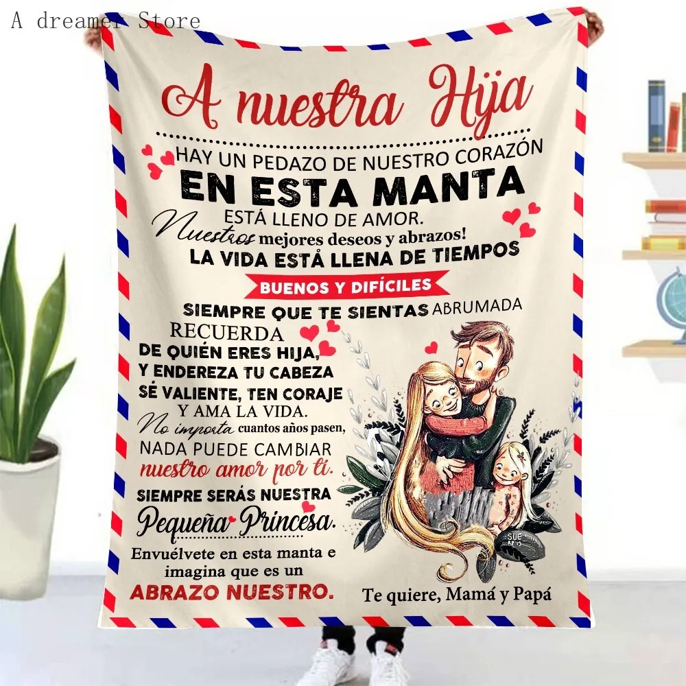 Spanish To My Daughter Son Blanket Soft Flannel Blanket for Sofa Bed Cover Express Love Message Blanket Birthday Christmas Gift