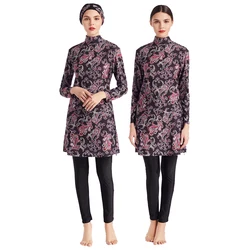 Burkini Muslim Women's Swimsuit, Plus-sized Swimwear, Beachwear, Vintage Violet, Luxry Floral, Plus Size, S-3XL, 3Pcs