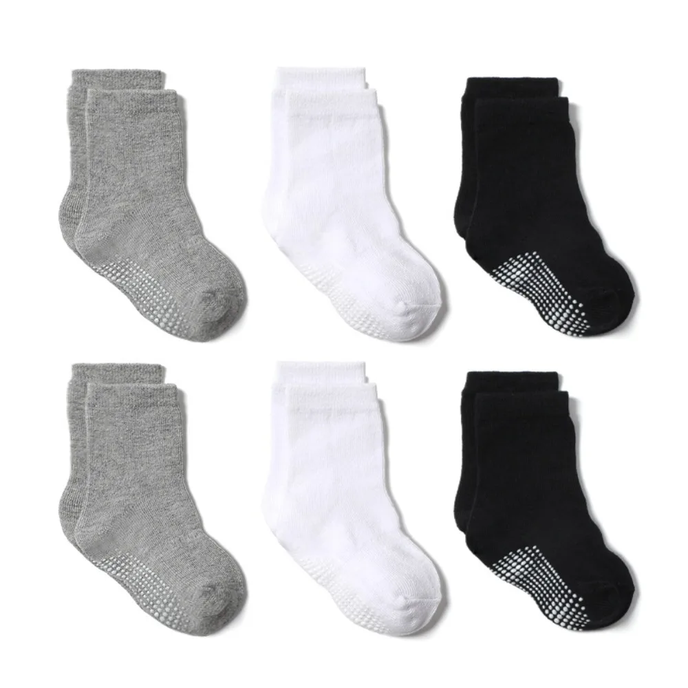 

6Pairs Dispensing Baby Cotton Socks Solid Color Non-slip Toddle Short Tube Socks Breathable Autumn Spring Infant Socks Newborn