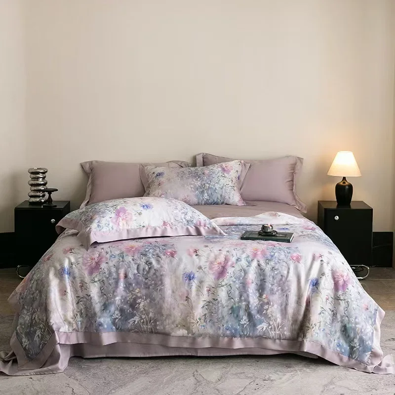 Summer 100% Lyocell Fiber Quilt Twin Queen Bedding Cool Silky Floral Printed Class A Blanket For Single Double Bed Comforter