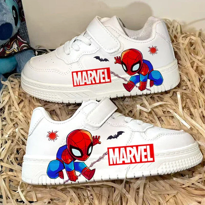Kids Cartoon Casual Shoes Boys Fashion Design White Sport Shoes Children's Anti-slip Sneakers Student Pu Leather Outdoor Shoes