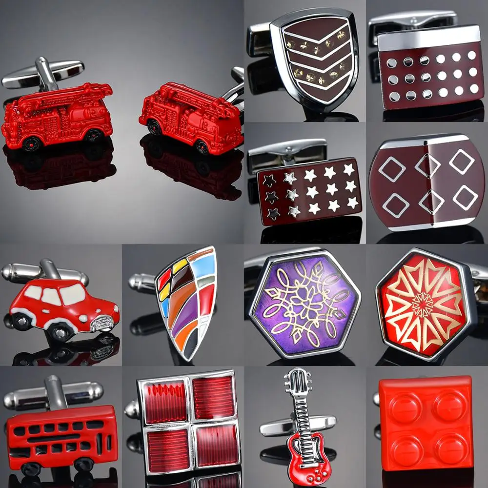 New Charm Cufflinks Speical Design Purple Red Car/Fire Engine/Giltar/Beatles/Apple Shape Cuff Links Shirt Button For Men Jewelry