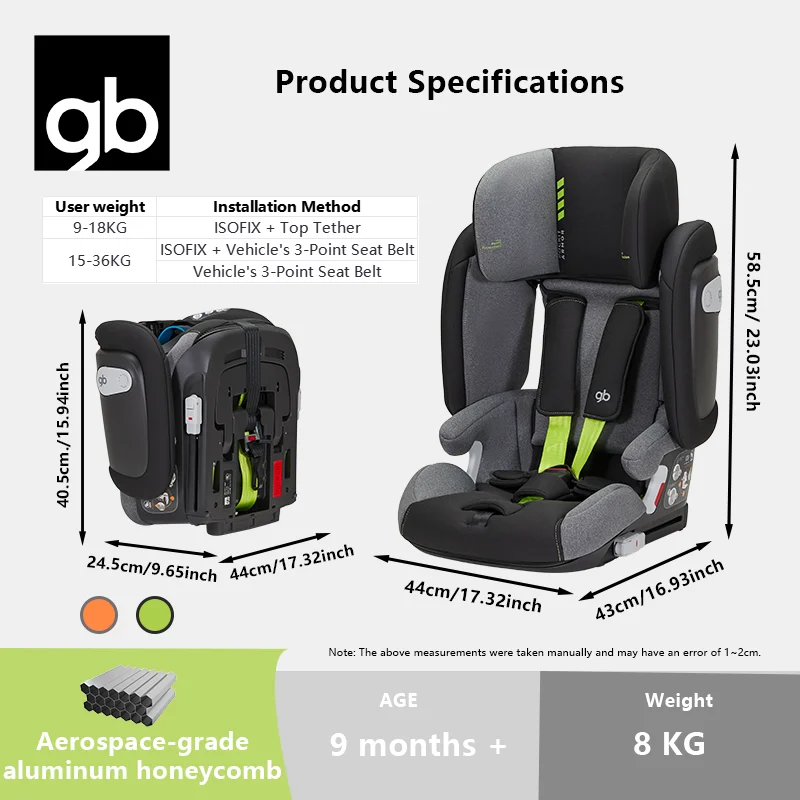 مقعد سيارة gb Pockit، مقعد سيارة للأطفال قابل للطي ومدمج للغاية - 9M-12Y، ارتفاع قابل للتعديل مع حماية من الصدمات الجانبية LSP، 80 كم/ساعة #5