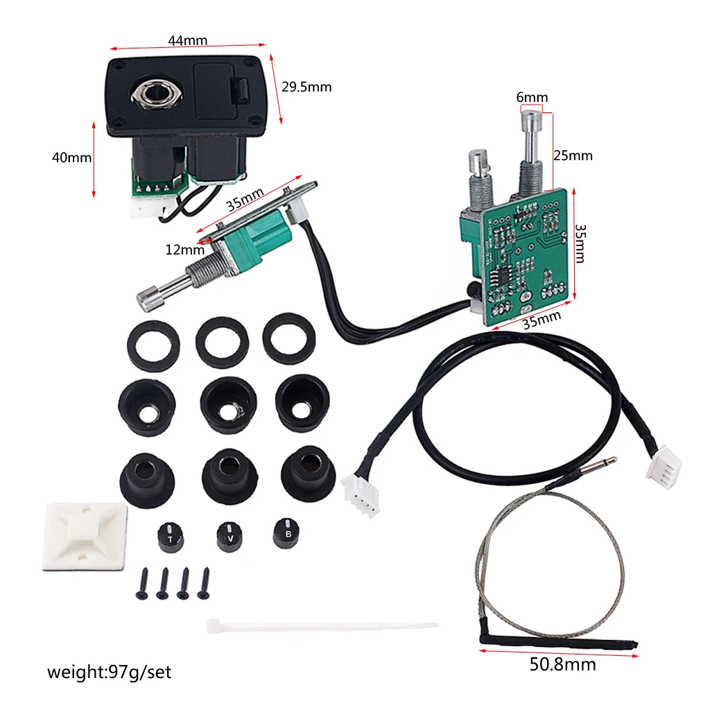 New Arrival 2-Band EQ Ukulele Ukelele Uke Piezo Pickup Preamp Pick-up System with Treble Bass Volume Control