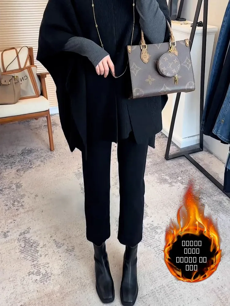 

High Waist Bla Fce Lined Straight Leg Jeans Women's 2025 New Sle Small Size Ladies French Bread Pants Casual Wear