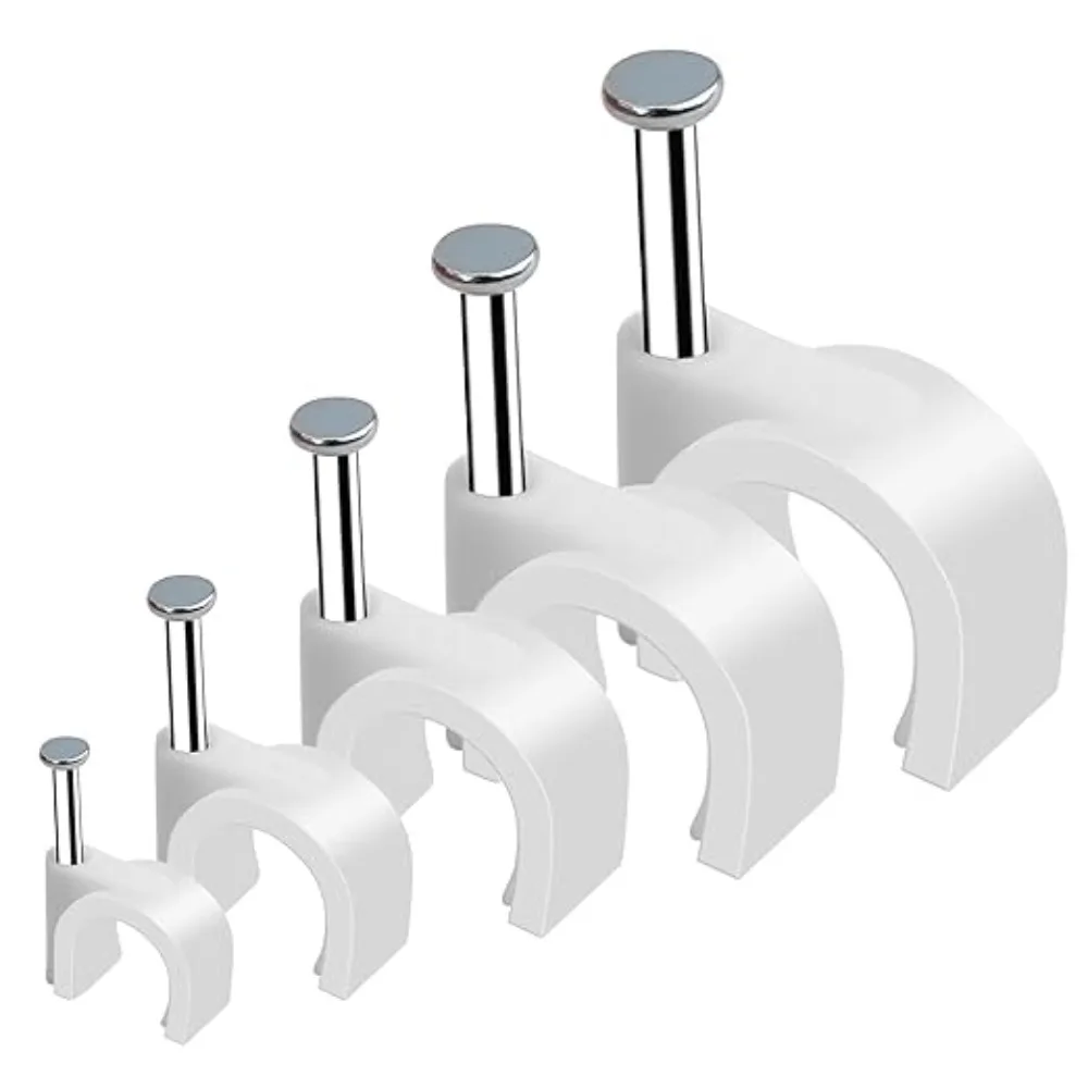 100PCS Circle Nail Clip Wire Management Clamp White Fixing Round Steel Nail Wall Hanging Cable Clips 4/5/6/7/8/9/10/12mm