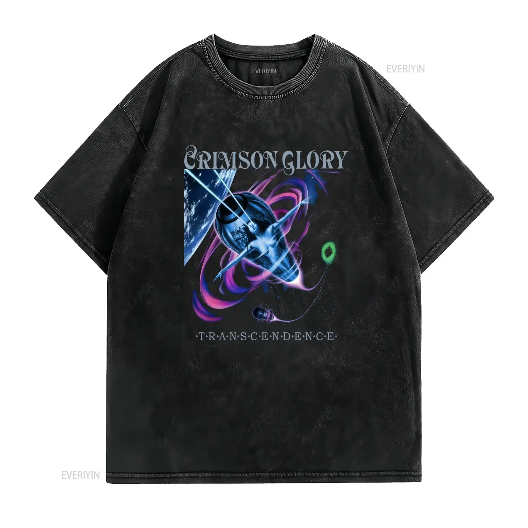 Vintage Heavy Metal Crimson Glory Transcendence Album Sci Fi Space Print Casual T Shirt vintage Washed Slightly Unisex Stylish