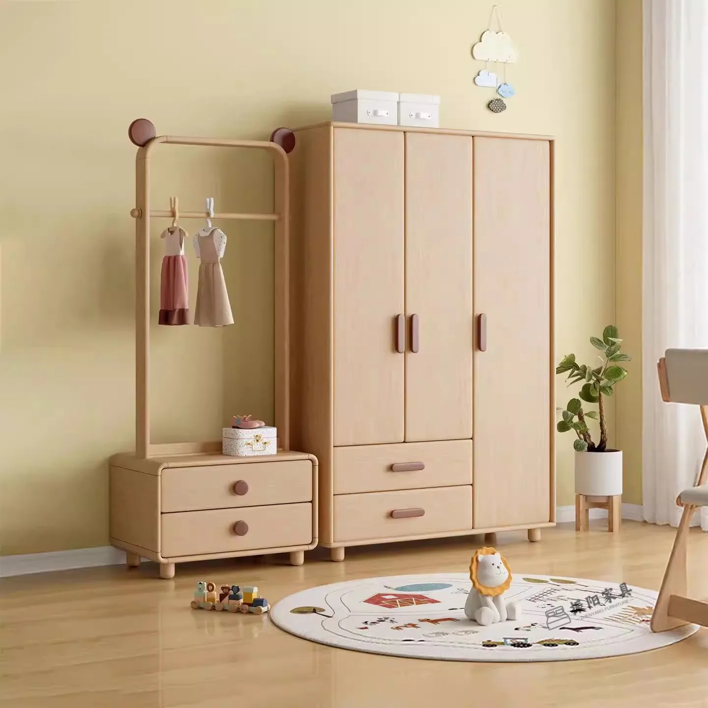 children's wardrobe full solid wood bedroom storage cabinet locker household large-capacity children's room storage cabinet