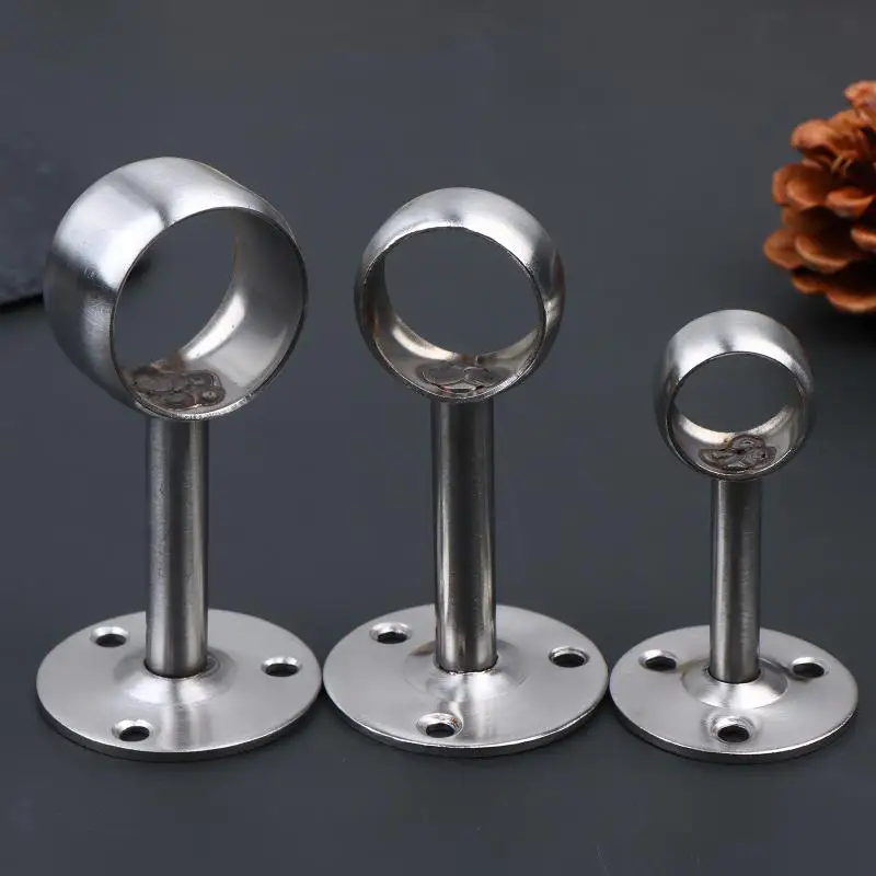 2Pcs Stainless-Steel Flange Rod Holder 19/22/25MM Ceiling Mount Curtain Rod Bracket Shower Curtain Rod Holder Pipe Flange Socket view 2