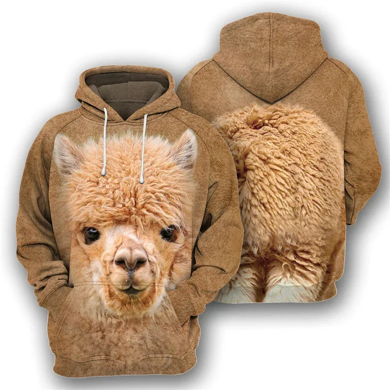 Autumn Sheep Alpaca Bull Horse Graphic Hoodie For Men Animal 3D Printed Long Sleeve Man Sweatshirts Street Oversized Tops