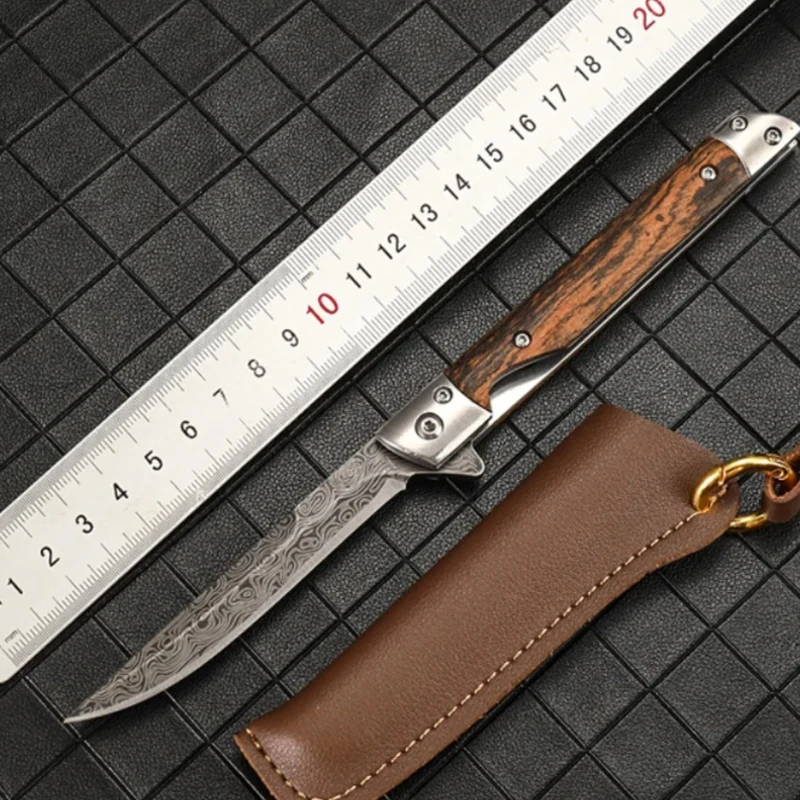 Damascus Pattern Folding Knife Multi-purpose Outdoor Camping Stainless Steel Folding Knife with Height Hardness