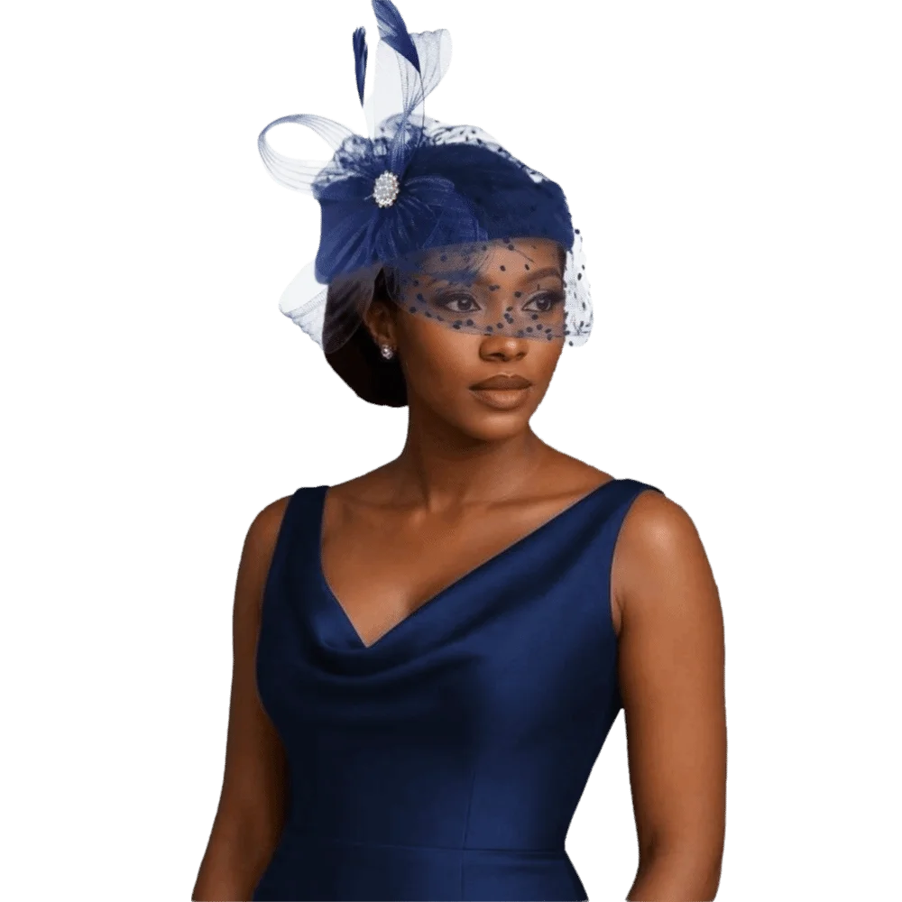 Chic Elegant Feather Mesh Fascinator Hat Elegant Style Polka Dot Veil Bridal Beret Ready to Wear Polyester Head Wrap Banquet