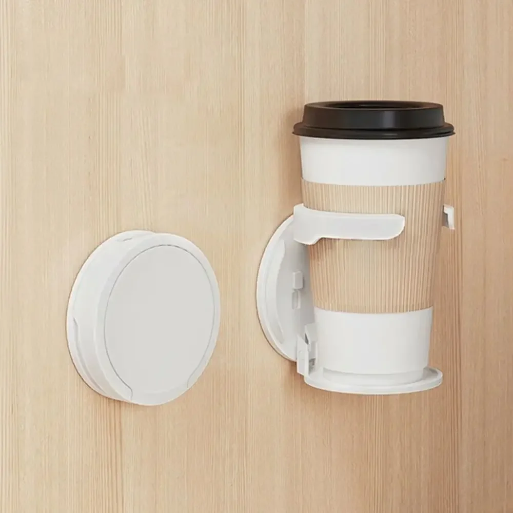 Durable Wall-Mounted Round Cup Holder Self-Adhesive Space-Saving Drink Holder Foldable Multipurpose Wall Bottle Rack