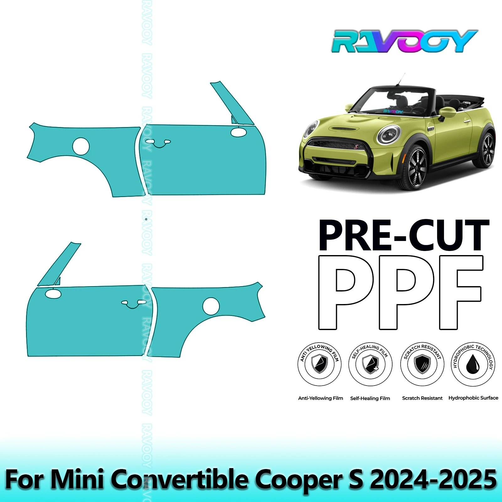 

For Mini Convertible Cooper S 2024-2025 8.5mil Clear Matte Pre-Cut PPF Door & A/B Pillar Kit TPU Paint Protection Film Set