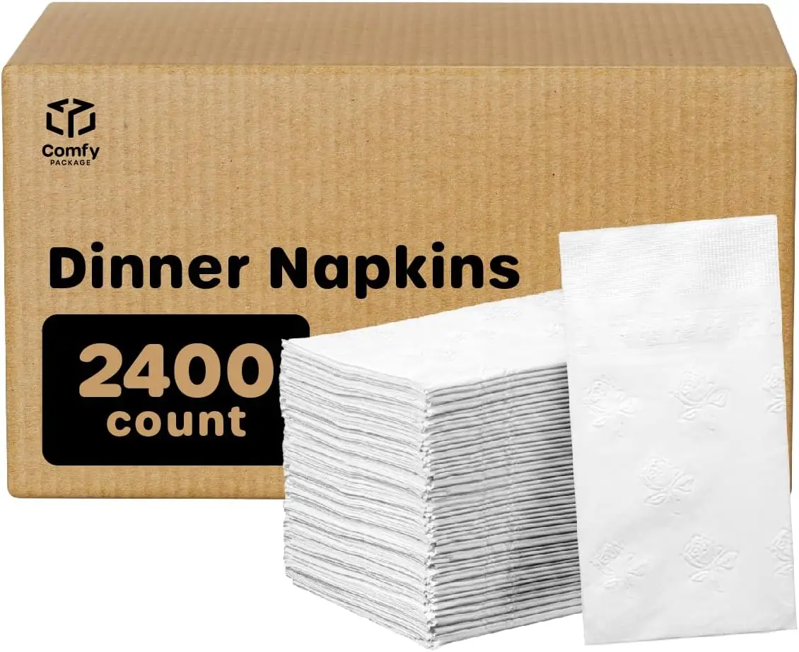 [Case of 2,400-7 ½” x 4 ¼” Folded] Paper Dinner Napkins - Disposable 2-Ply White Party Napkins (15” x 17” Unfolded)