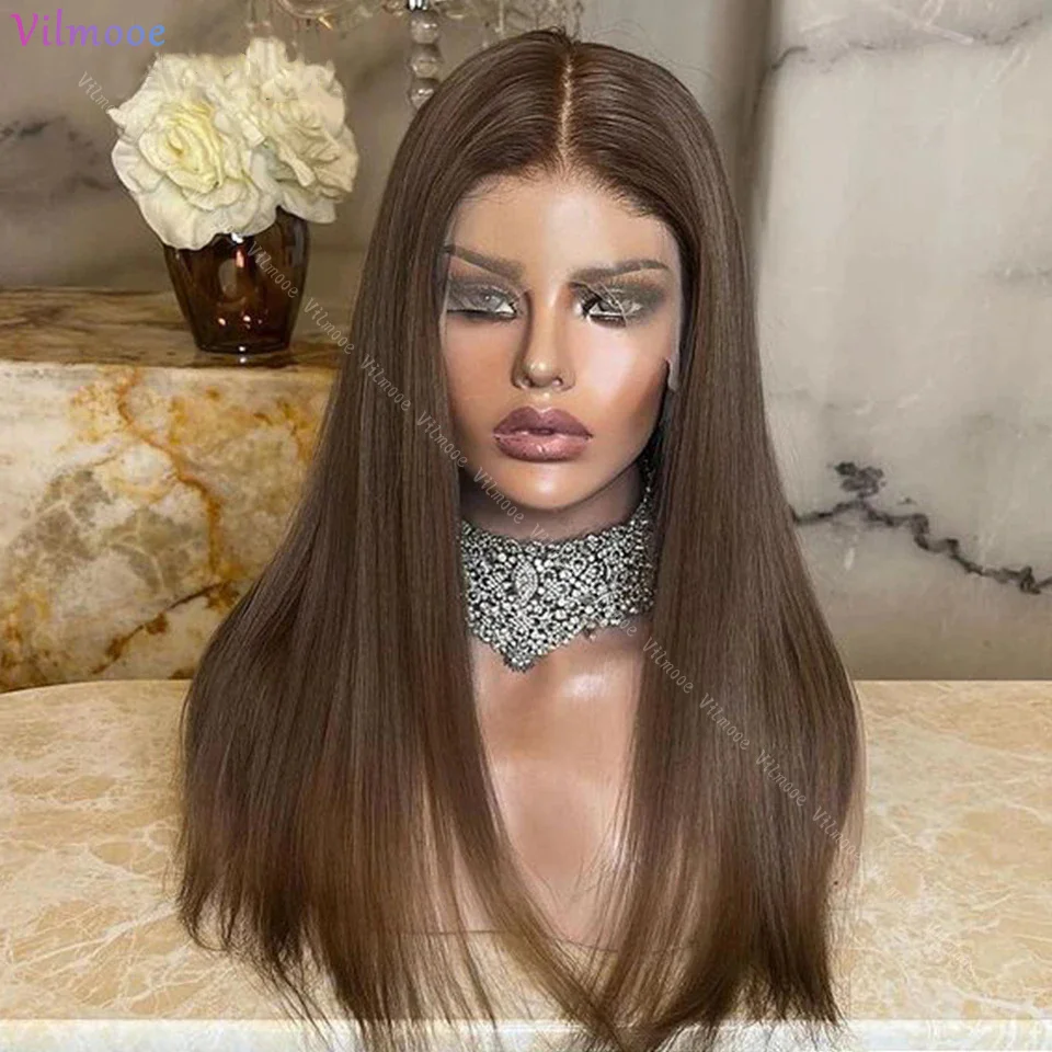 Brazilian 13x4 Brown Chocolate Straight Scalp Base Lace Front Wigs 4# Human Hair Wigs HD Transparent 5x5 Silk Top Wigs For Women