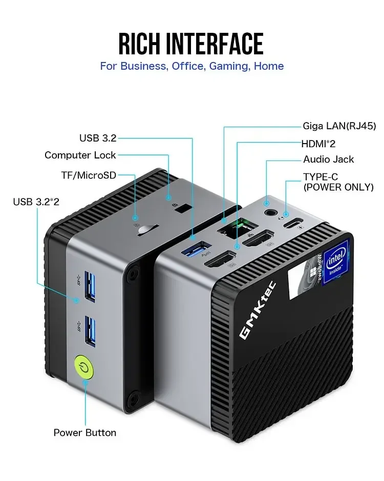 GMKtec-Mini ordenador portátil G5 GMK, Intel N97, 12th, DDR5, 4800MT/s, M.2 2242, SATA, WiFi 5, BT5.0, Windows 11 Pro