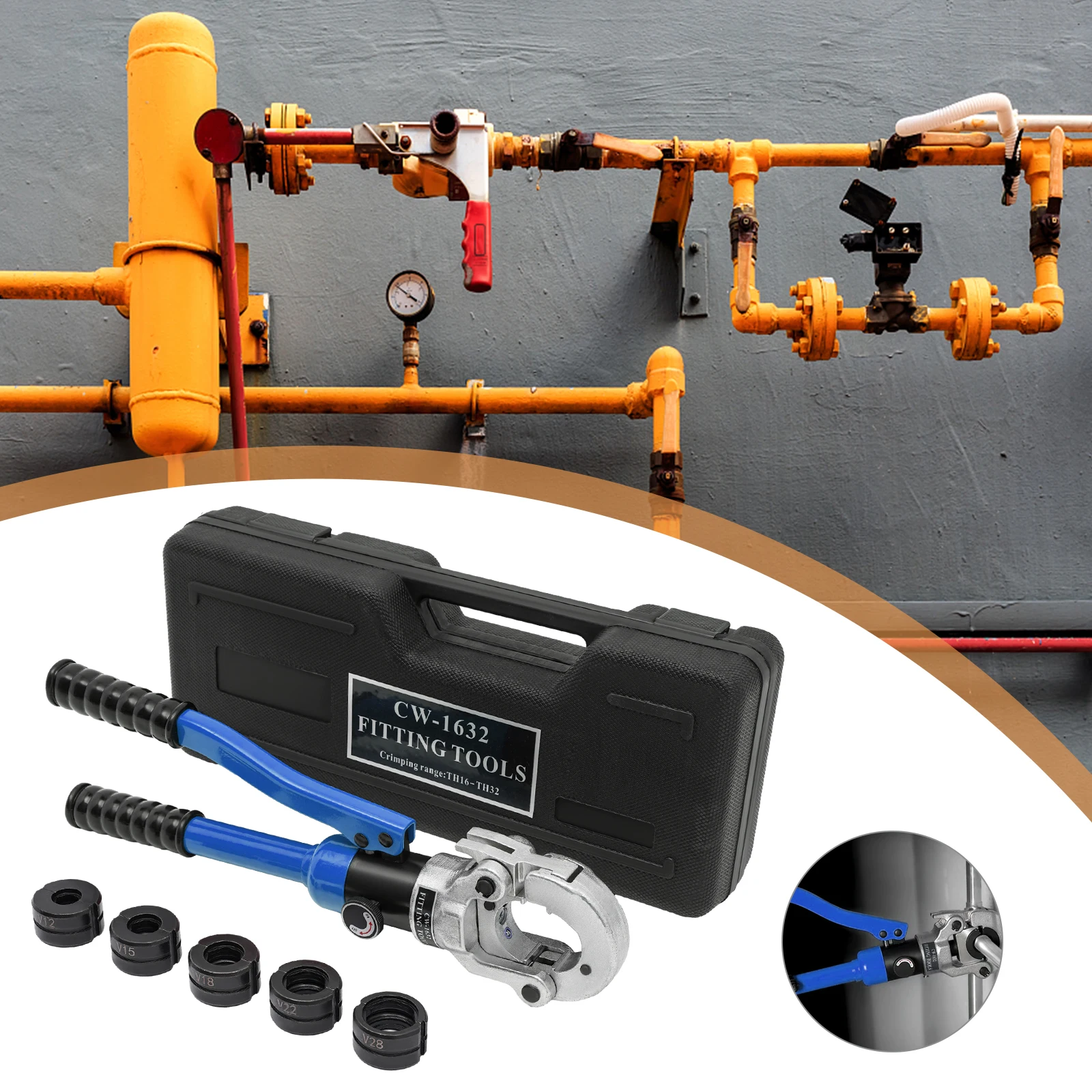 CNCEST 12–28 mm Typ V Presszange, 80 kN 360 °   Schwenkbare hydraulische Rohrpresszange mit V-Kontur