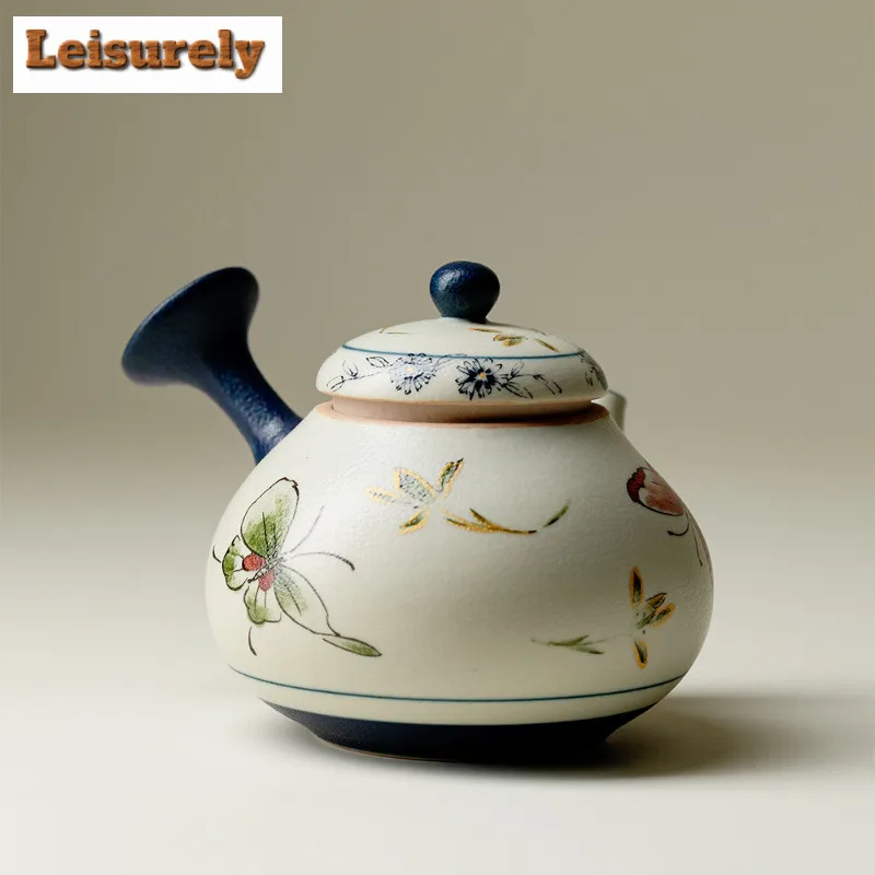 

140ml Butterfly Orchid Side Handle Teapot Handmade Tea Infuser Pot Tea Making Kettle With Ball Hole Tea Ceremony Ornaments Craft