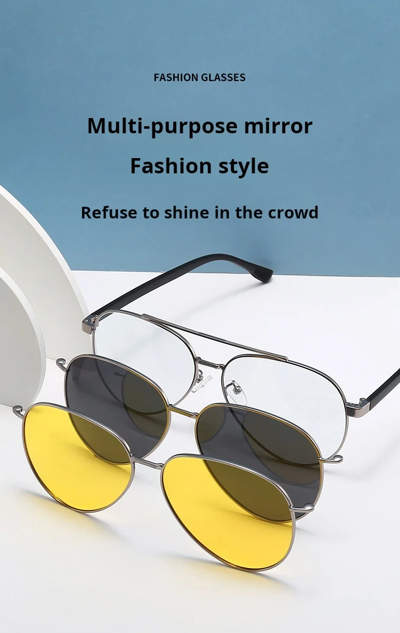 YIMARUILI Herren Pilot Polarisierte Magnetische Clip-On Brille Retro Große Größe UV400 Optische Brillen Rahmen Frauen 8618 – Detail 1