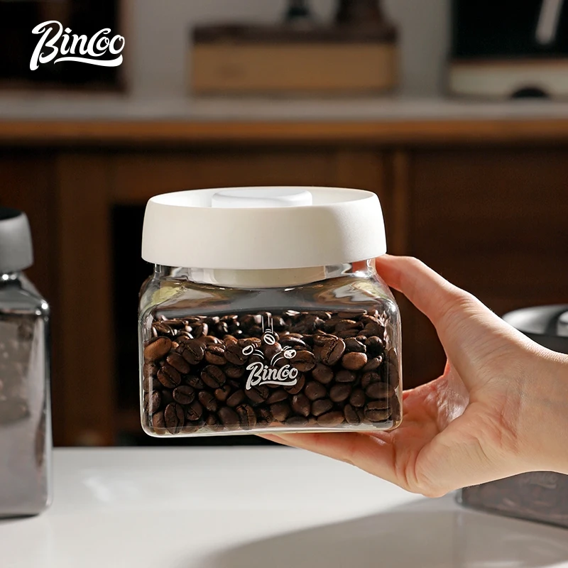 Stoples Penyimpanan Biji Kopi Bincoo Stoples Kedap Udara Tangki Penyimpanan Kaca Penyimpanan Teh 600/1200ML