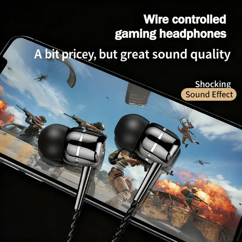 Wired Earphones with Microphone 4mm in-Ear Heavy Bass Line Control Call Noise Reduction Gaming Headset for Multiple Phone Models