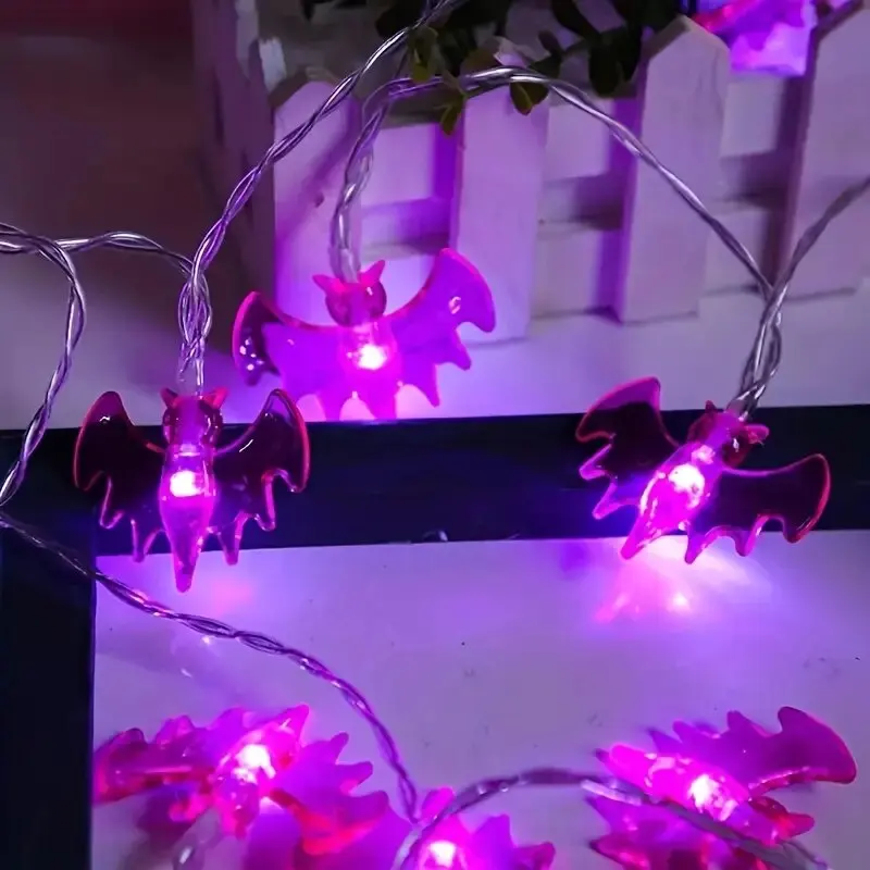 1PC Halloween Paarse Vleermuis Lichtslingers 10/20LED Batterij Aangedreven Feestelijke Lamp Terror Decoratie Licht Voor Feest, bar Spookhuis