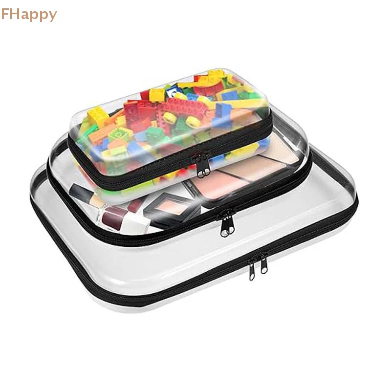 3pcs Plastic Zippered Pouch Hard Bins Storage Bins Stackable Waterproof Zippered Hard Pouch Clear Hard Shell Zipper Case